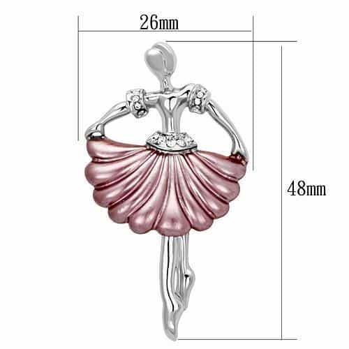 Brass Silver Pink Enamel Crystal Ballerina Dancer Brooch LO2779 view 2