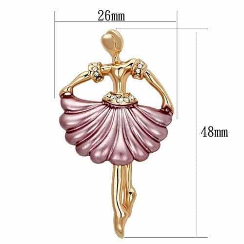 Brass Silver Pink Enamel Crystal Ballerina Dancer Brooch view 2
