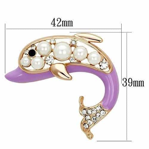 Brass Gold Purple Enamel Pearl CZ Dolphin Brooch view 2