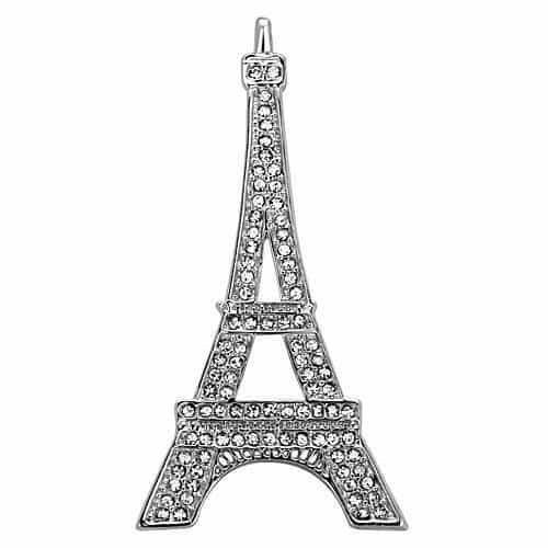 Brass Silver CZ Pave Eiffel Tower Paris Brooch view 1