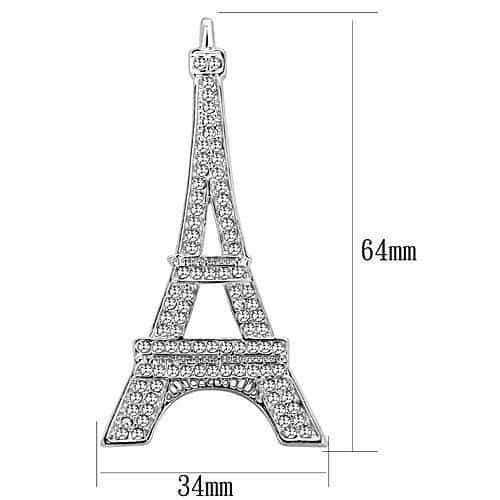 Brass Silver CZ Pave Eiffel Tower Paris Brooch view 2