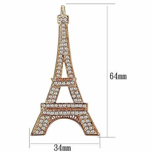 Brass Gold CZ Pave Eiffel Tower Paris Brooch view 2