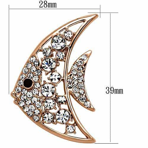Brass Rose Gold CZ Pave Crescent Angel Fish Brooch view 2