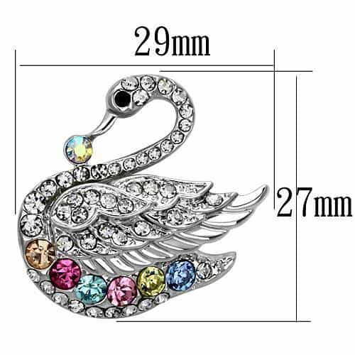 Brass Silver Multi Color Crystal Swan Brooch view 2