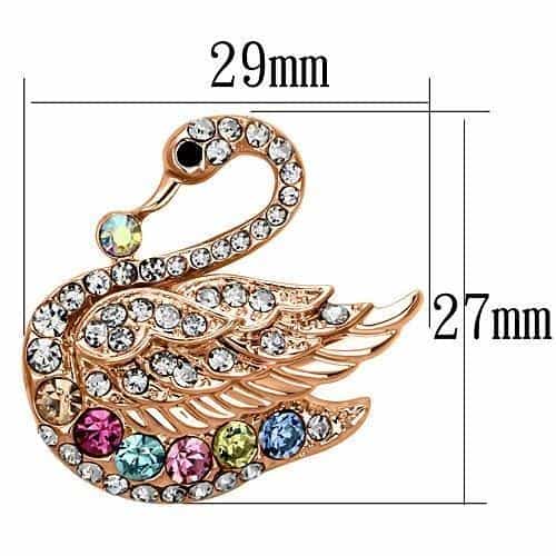 Brass Rose Gold Multi Color Crystal Swan Brooch view 2