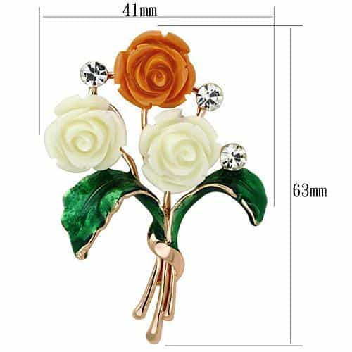 Brass Rose Gold White Orange Enamel Rose Flower Bouquet Brooch view 2