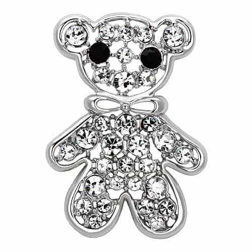 Brass Silver Crystal Pave Teddy Bear Brooch view 1