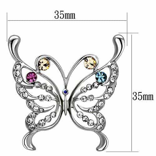 Brass Rose Gold Multi Color Crystal Open Wing Butterfly Brooch view 2