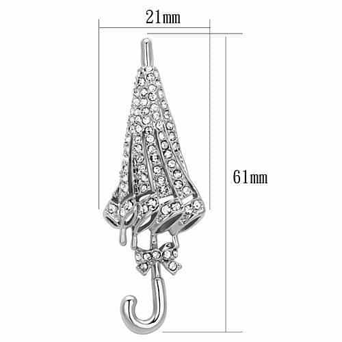 Brass Silver CZ Pave Umbrella Parasol Brooch view 2