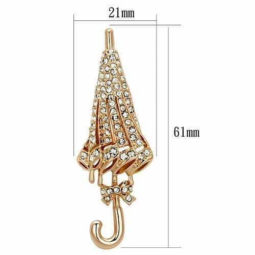 Brass Rose Gold CZ Pave Umbrella Parasol Brooch view 2