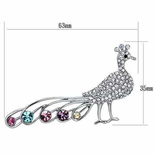 Brass Silver Multi Color Crystal Peacock Standing Brooch view 2