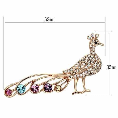 Brass Rose Gold Multi Color Crystal Peacock Standing Brooch view 2