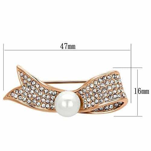 Brass Rose Gold Pearl CZ Pave Ribbon Bow Brooch view 2