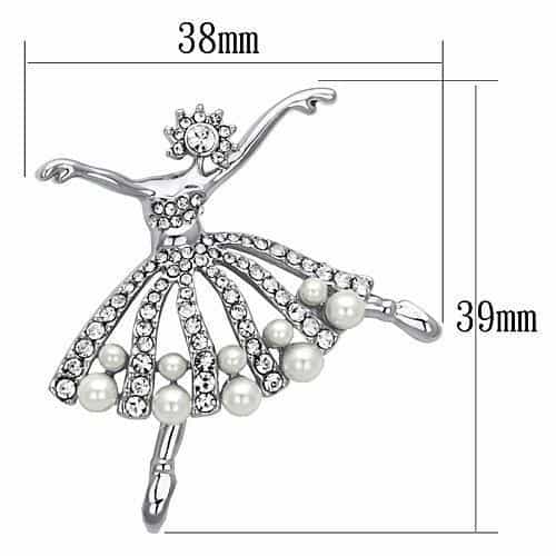 Brass Silver Pearl Crystal Ballerina Dancer Tutu Brooch view 2