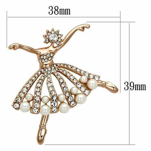Brass Rose Gold Pearl Crystal Ballerina Dancer Tutu Brooch view 2