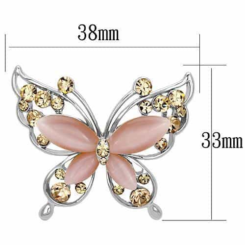 Brass Silver Pink Opal Champagne Crystal Butterfly Brooch view 2