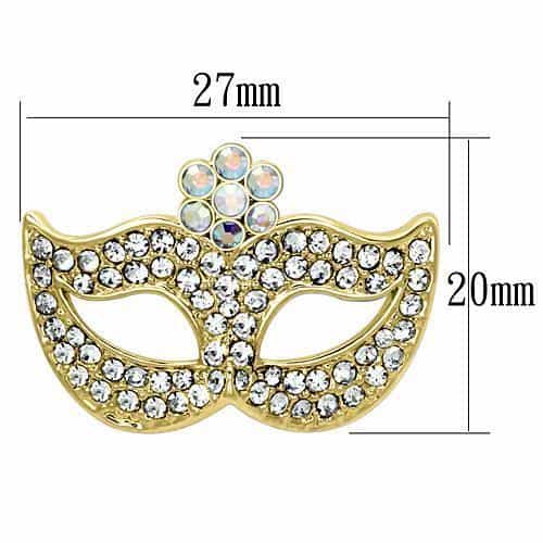 Brass Gold Aurora Borealis CZ Masquerade Mask Brooch view 2