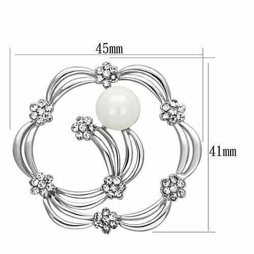 Brass Silver Pearl Crystal Flower Wreath Circle Brooch view 2