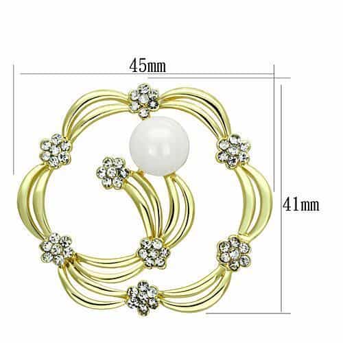 Brass Gold Pearl Crystal Flower Wreath Circle Brooch view 2