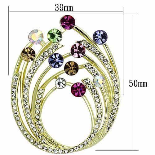 Brass Gold Multi Color Crystal Peacock Oval Swirl Brooch view 2
