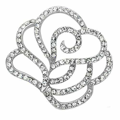 Brass Silver CZ Pave Open Rose Flower Ring view 1
