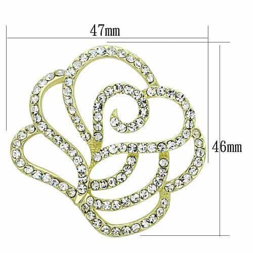 Brass Silver CZ Pave Open Rose Flower Brooch view 2