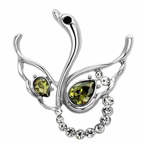 Brass Silver Green CZ Pave Double Swan Heart Ring view 1