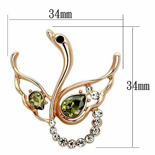 Brass Rose Gold Green CZ Pave Double Swan Heart Brooch view 2