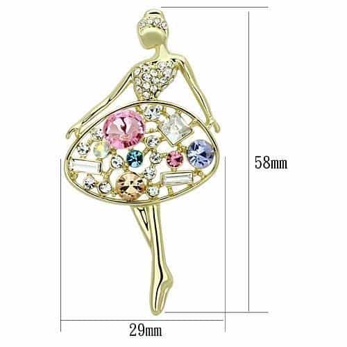 Brass Silver Multi Color Crystal Ballerina Dancer Brooch view 2
