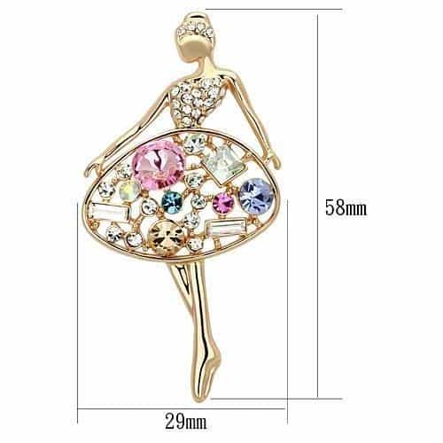Brass Gold Multi Color Crystal Ballerina Dancer Brooch view 2