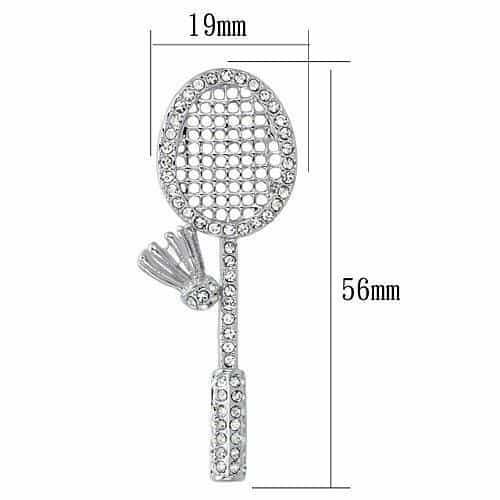 Brass Silver CZ Pave Tennis Racket Badminton Brooch view 2