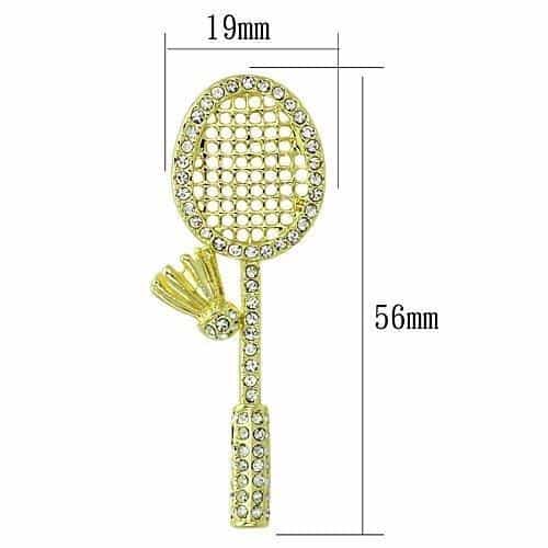 Brass Silver CZ Pave Tennis Racket Brooch | The Stainless Jewelry view 2