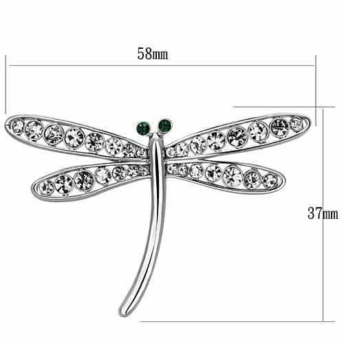 Brass Silver Green Eye CZ Pave Dragonfly Brooch view 2