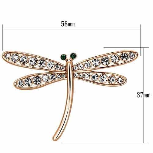 Brass Rose Gold Green Eye CZ Pave Dragonfly Brooch view 2