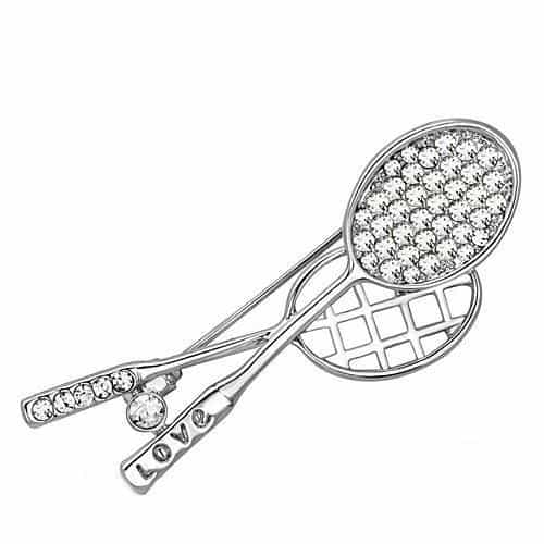 Brass Silver CZ Pave Double Tennis Racket Brooch view 1
