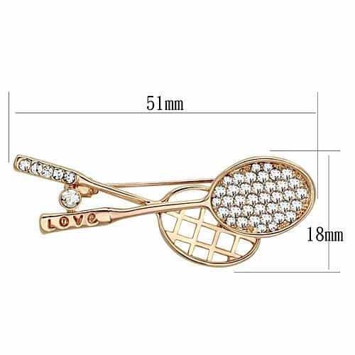 Brass Rose Gold CZ Love Tennis Racket Brooch view 2