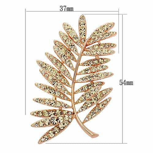 Brass Rose Gold Champagne Crystal Leaf Fern Branch Brooch view 2