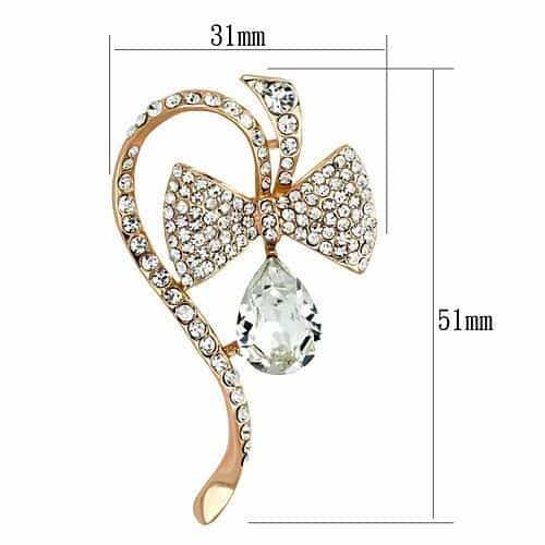 Brass Silver Clear Crystal Pear Drop Leaf Curl Brooch view 2