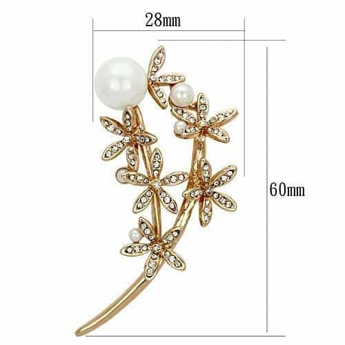 Brass Silver Pearl CZ Pave Double Daisy Flower Stem Brooch view 2