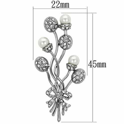 Brass Silver Pearl CZ Pave Flower Vine Bouquet Brooch view 2