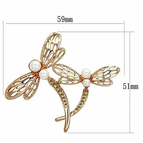 Brass Rose Gold Pearl Crystal Pave Double Dragonfly Brooch view 2