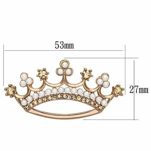 Brass Rose Gold Pearl Champagne Crystal Crown Tiara Brooch view 2