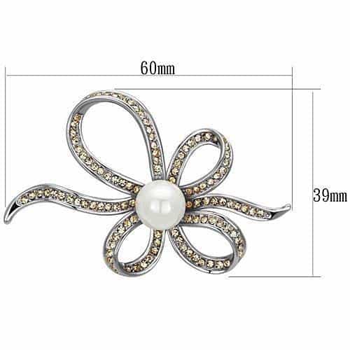 Brass Silver Pearl CZ Pave Ribbon Bow Flower Ring view 2