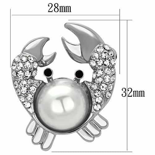 Brass Silver Pearl Crystal Pave Crab Brooch view 2