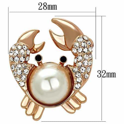 Brass Rose Gold Pearl Crystal Pave Crab Brooch view 2