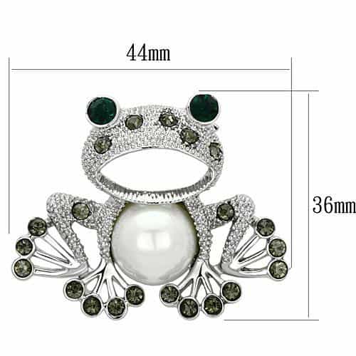 Brass Silver Green Crystal Pearl Pave Frog Brooch view 2