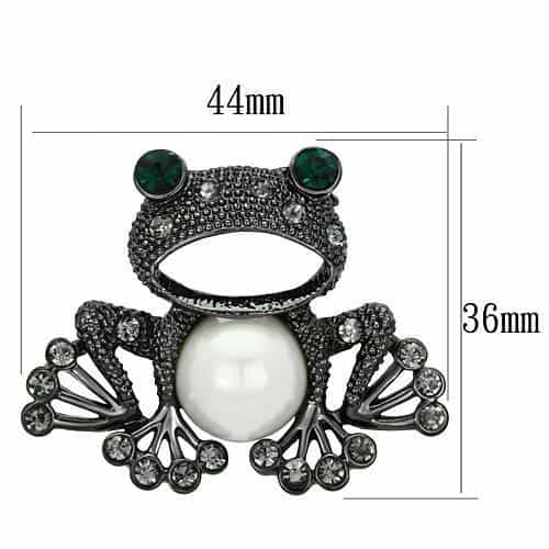 Brass Gunmetal Green Crystal Pearl Pave Frog Brooch view 2