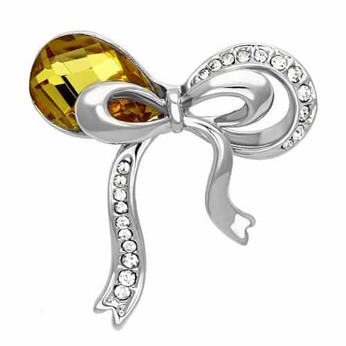 Brass Silver Topaz Crystal CZ Ribbon Bow Brooch view 1