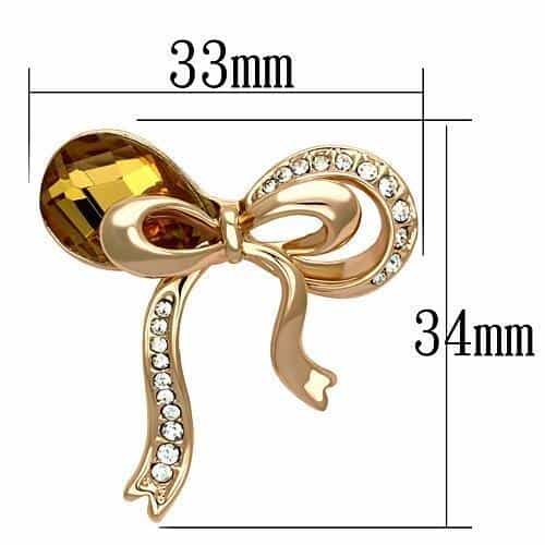 Brass Gold Topaz Crystal CZ Ribbon Bow Brooch view 2