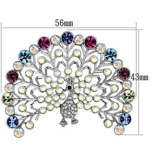 Brass Silver Multi Color Aurora Borealis Crystal Peacock Fan Ring view 2